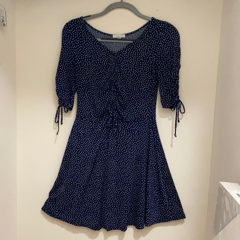 Navy blue polk dotted dress